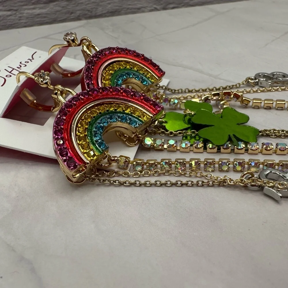 BETSEY JOHNSON Lucky Rainbow Waterfall Earrings NWT